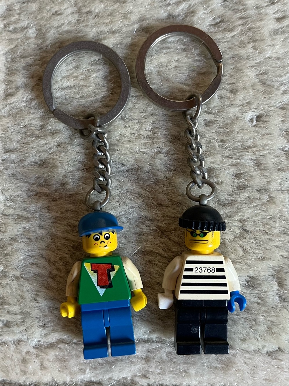 2 Vintage Lego Brick Minifigure Keychains